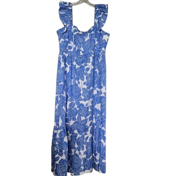 London Times Floral Square Neck Ruffled Sleeve Maxi Dress Size 16 - Picture 3 of 9